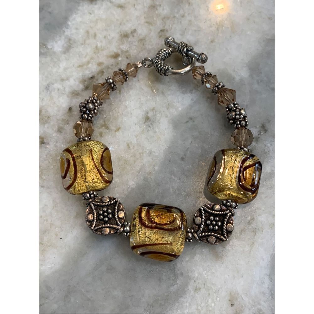 Austria Crystals and Murano Glass Sterling Silver Bracelet #handmade #Italy